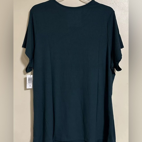 NWT Torrid Fitted Super Soft Rib Crew Neck Asymmetrical Cut Out Tee Size 4X Teal - Picture 6 of 11